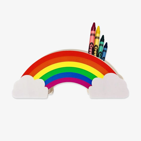 Pot à Crayons Arc-en-ciel En Bois – 5 Compartiments, Cœur Rose – Organiseur Bureau Enfant, Rangement Crayons Stylos