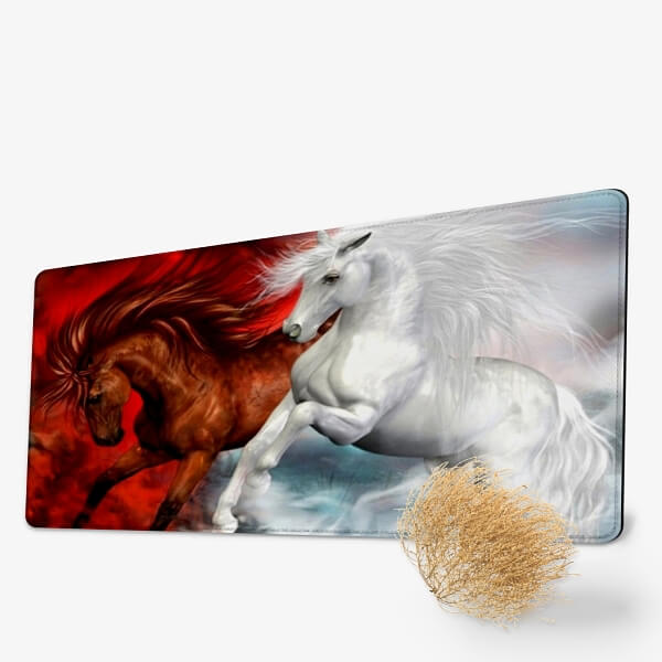 sous-main-motif-cheval-brun-blanc